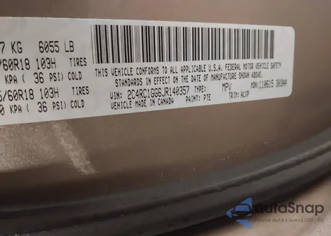 2018 Chrysler Pacifica Limited z USA, uszkodzony, nr VIN 2C4RC1GG6JR140357